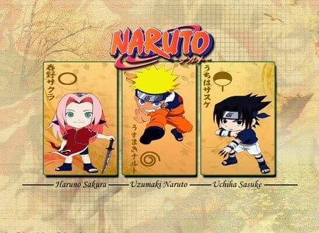 Sakura, Naruto, Sasuke - sasuke, itatchi, guy, kyuubi the nine tailed fox, kiba, shukaku, gaara, haku, naruto, neji, iruka, rock lee, konohamaru, shikamaru, sakura, zabuza, temari, tsunade, hokage, kunai knives, akamaru, ten ten, ninja, hinata, kakashi, shino