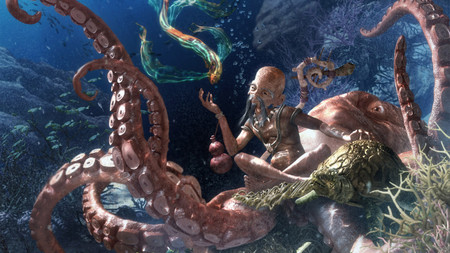 Sea Buddah - fantasy, sea, octopus