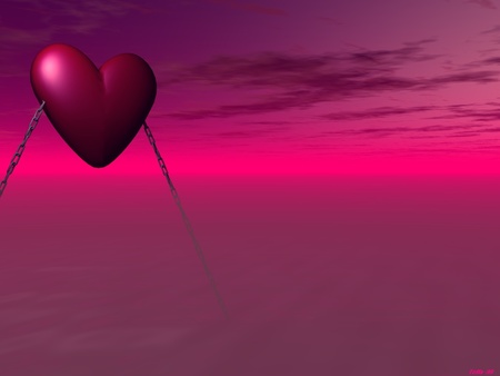 heart in chains - love, 3d, heart, valentins day