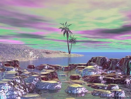 Palms - beach, fantasy, 3d