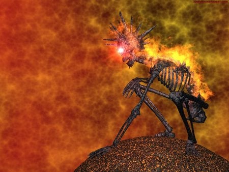 burning skeleton - grim, reaper, skeleton, 3d, death, dark, skull