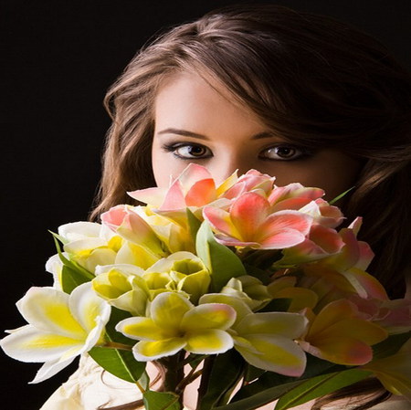 bouquet - girl, colorful, tropical, bouquet, egzotic, flower, plumeria