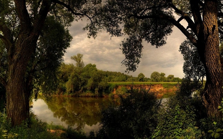 Beautiful - autumn, lake, sky, trees, landscape, peaceful, nature, reflection, beautiful, clouds, green, grass