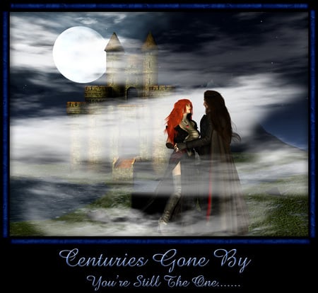 Centuries Gone By - moon, cg, fog, night, castle, lovers