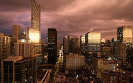 Chicago, Grand South - overcast, skyscrapers, dusk, city, architecture