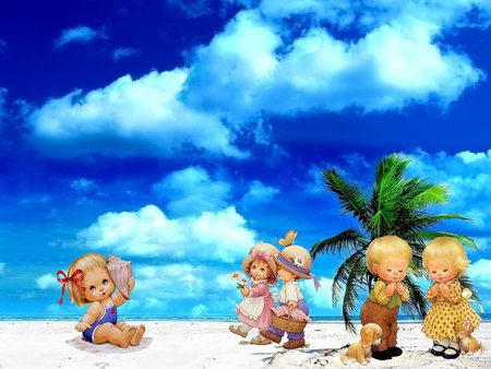 Cute on beach - beach, collage, children, morehead, clouds