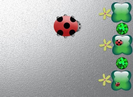 Lady Bugs - flowers, yellow, silver, green, 3d