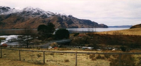 Loch Hourn - river, loch, remote, mountains, bridge