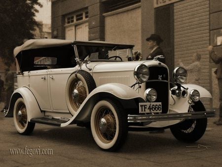 cool car - black, white, wheels, old