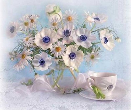 . flower cup........... - vase, white, bottle, blue, towel, flower, cup