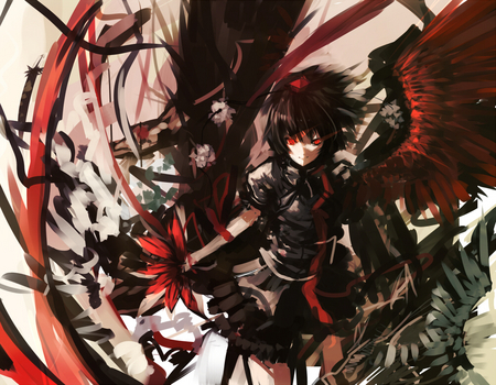 Shameimaru Aya - anime, touhou, red, wings