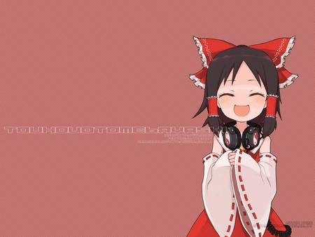 IOSYS Cover Art - miko, iosys, touhou, headphones, reimu, smile, hakurei reimu, happy