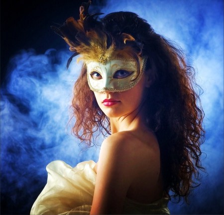 Can't mask the beauty - red hair, mask, woman, beauty, cloudy sky, party