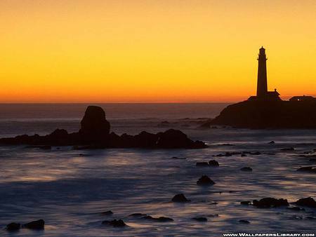 Lighthouse Ocean - building, lighthouse, ocean, wintry, sunset