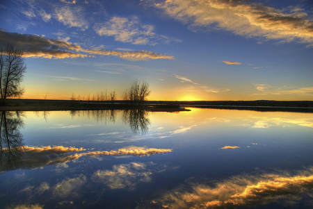 Reflections - orange, lake, sunrise, gold