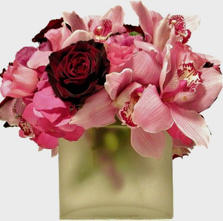 Dark roses - dark vase, roses, pink, arrangement, flowers, frosted