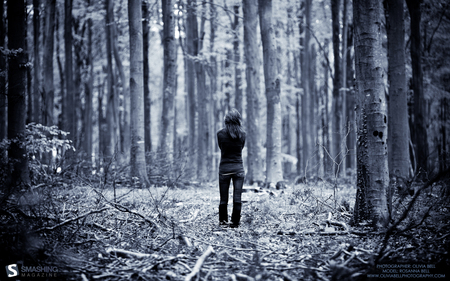 Loneliness - lonely, loneliness, girl, black and white, forest