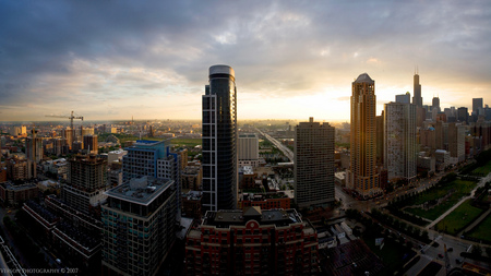 Skyscrapers - panorama, city, sunrise, widescreen, skyscrapers