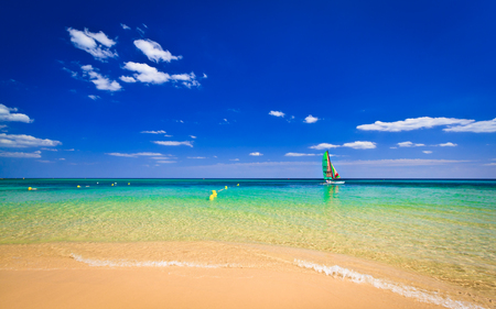 Tunisian Paradise - nature, beaches, sky, ocean, clouds, blue, sailboat, clear