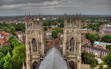 View from York Minster Tower - town, view, towers, architecture, medieval