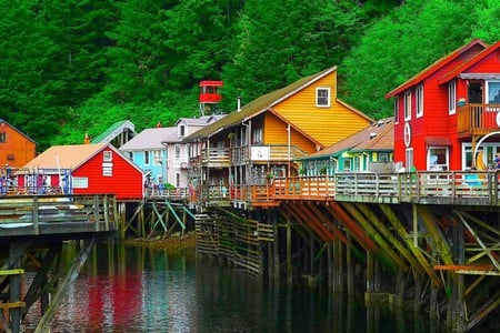 Ketchikan-Alaska - ketchikan alaska, colorful, houses in water, picture