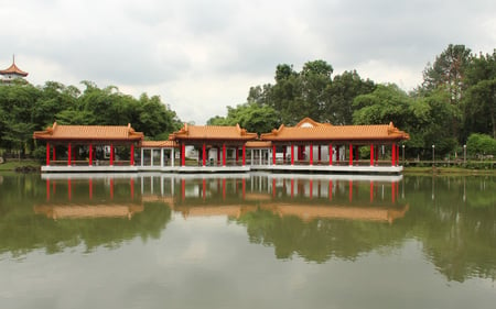 Chinese Garden - lake, trees, architecture, park, chinese, buildings, hall, pagoda