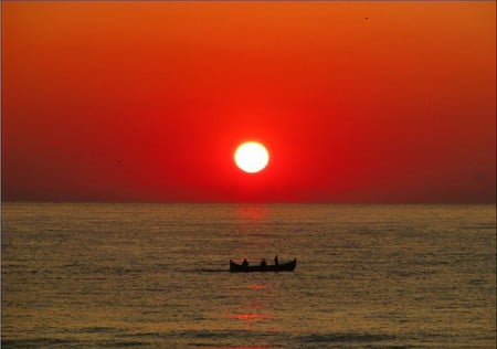 colorful sunset - water, coroful, boat, beautiful, relax, orange, yellow, sunset