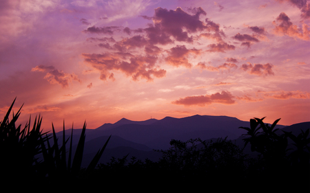 A Spanish Sunset - nature, pink, clouds, sunset, mountains, violet