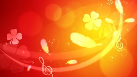 Lucky Orange - musical note, yellow tones, circles, 4 leafed clover, orange