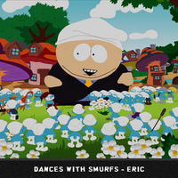 Eric dances with smurfs