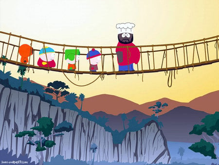 South Park Bridge - chef, cartoon, mountains, bridge, southpark