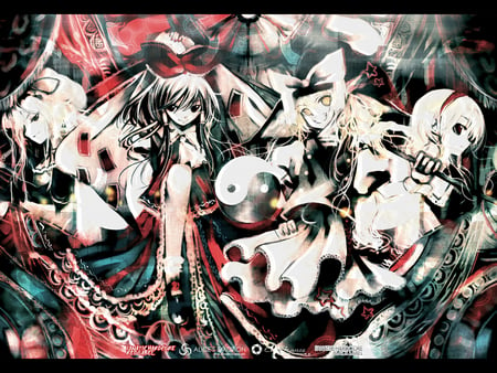 Fanatic Hardcore - Reimu, Marisa, Yukari, Alice - fanatic hardcore, yukari, cover, alice margatroid, hakurei reimu, alice, touhou, marisa, reimu, redalice, kirisame marisa, yakumo yukari