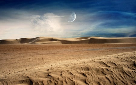 Desert Dunes - full moon, sand, desert, dunes