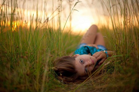 Girl in Grass - girl, in grass, picture, beautiful