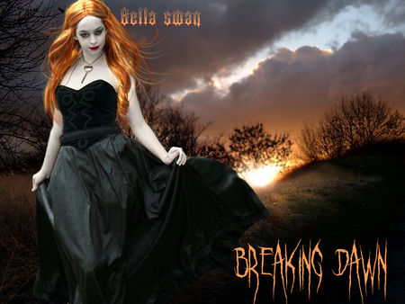 Breaking Dawn Bella - clouds, beautiful, vampire, gown, sunrise