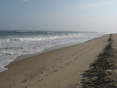 Sand & Sea - quiet, beach, vacation, sea, footprints, ocean, peaceful, sand