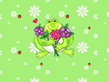 Cute frog - green, cute, frog, flower