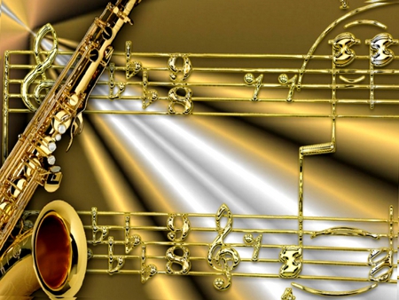 RHYTHM OF SAX - saxaphone, glod, siver, music, notes