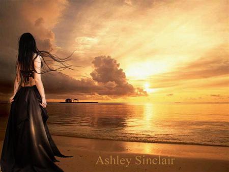 The Golden Age - ocean, beach, girl, sunset, gown, fantasy, pier, clouds, beautiful