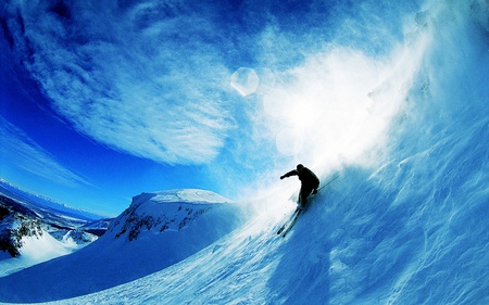 Skiing Over Snow - sports, nature, snow, blue, skiing, winter, mountains