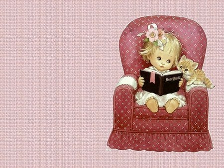 Reading - chair, morehead, child, read, kitten