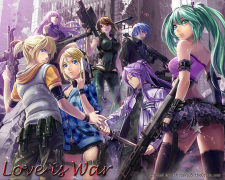 vocaloid miku hatsune - war, anime, miku, gun