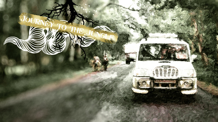 journey to jungle - scorpio, canon, car, journey, green, jungle, art