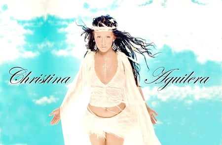 Christina Aguilera - beauty, sky, christina, female, white, aguilera, clouds, blus, cute