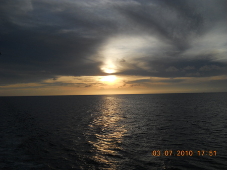 sunset - ocean, horizone, sunset, boat