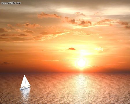 Sailing Over The Horizon - ocean, sailing, sailboat, sunrise