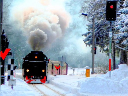 Train in Winter - winter, train, picture, beautiful