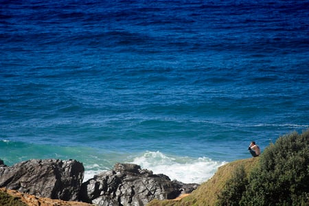 Looking out to Sea - ocean, man, australia, firefox persona, sea, widescreen, rocks