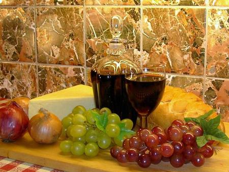 Cheese and Grapes - cheese and wine, cheese and grapes, still life, sideboard food