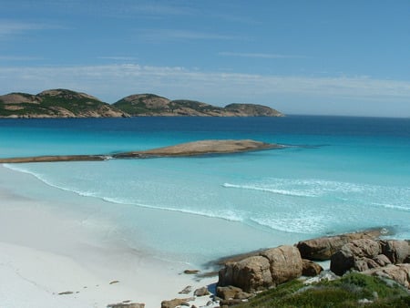 Cape LeGrand Beach - blue, beach, ocean, azure, sand, rocks, crystal clear, clear water